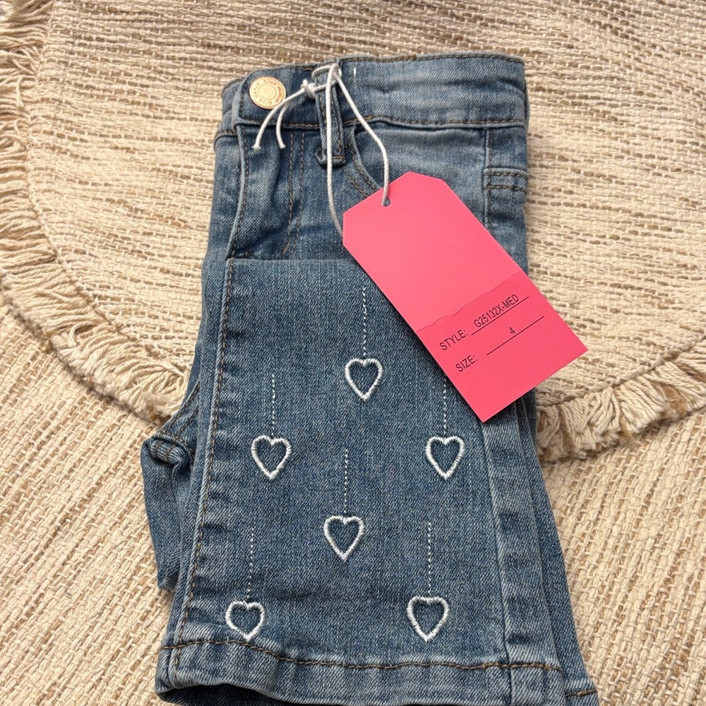 Heart Embroidered Blue Jeans